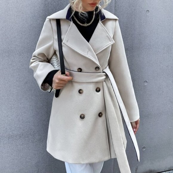 Beige Business Classic Double Breasted Lapel Neck - Picture 3 of 10